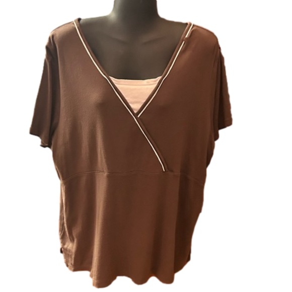 2X Bobbie Brooks brown short sleeve shirt scoop v-neck lightweight sweater - Picture 3 of 13